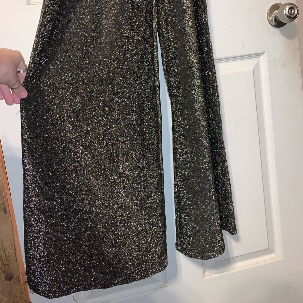 Plunging Belted Metallic Jumpsuit